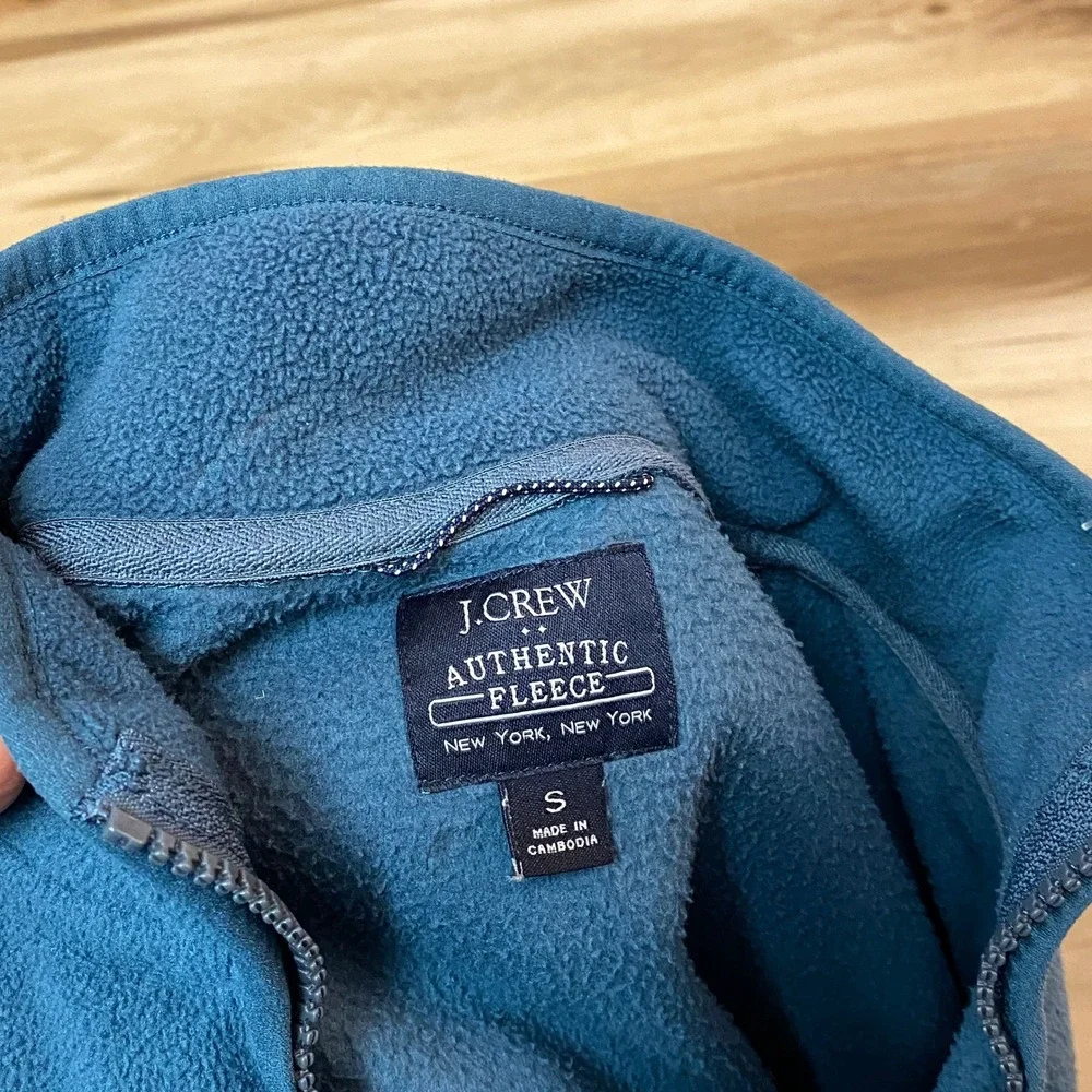 J.‎ Crew Mens Authentic Fleece Quarter Zip Pullover Colorblock Blue White Small
